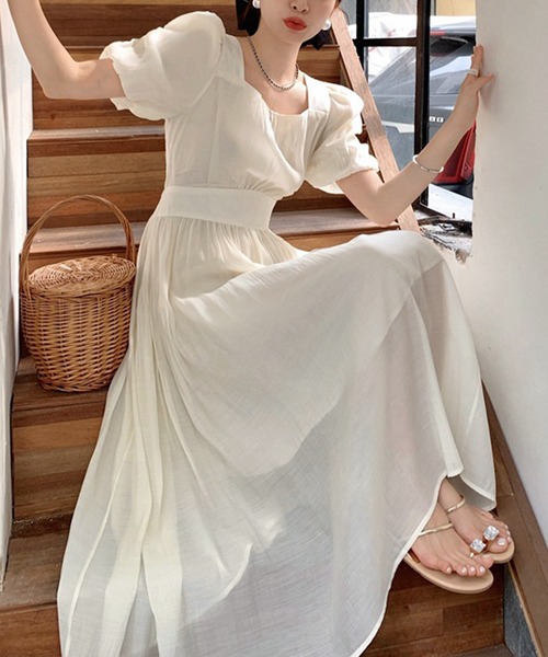 【セール】スクエアネックフェミニンワンピース（ワンピース）｜aimoha（アイモハ）