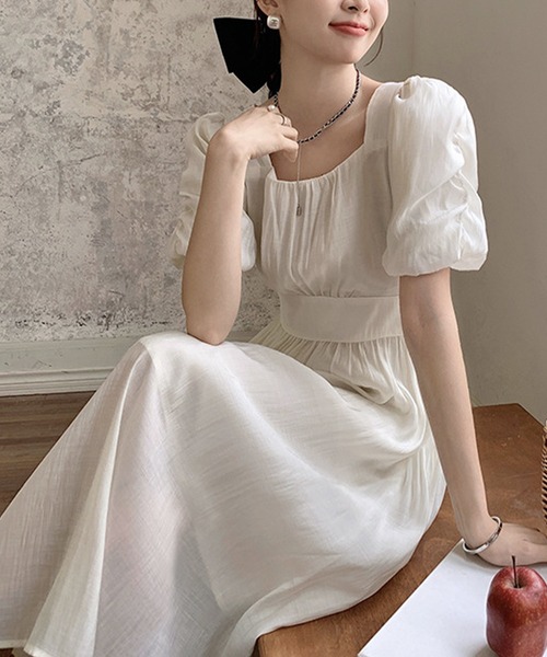 【セール】スクエアネックフェミニンワンピース（ワンピース）｜aimoha（アイモハ）