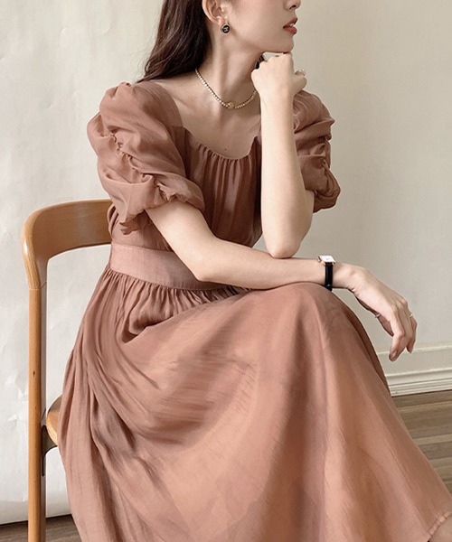 【セール】スクエアネックフェミニンワンピース（ワンピース）｜aimoha（アイモハ）