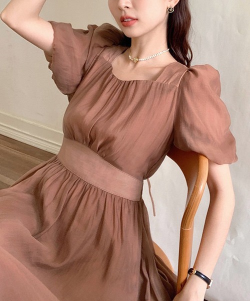 【セール】スクエアネックフェミニンワンピース（ワンピース）｜aimoha（アイモハ）