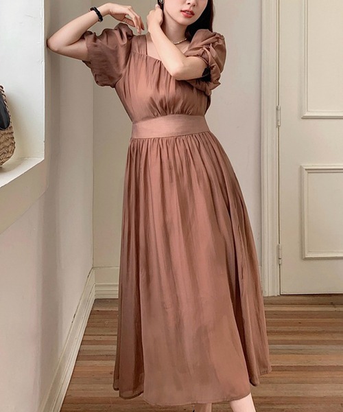 【セール】スクエアネックフェミニンワンピース（ワンピース）｜aimoha（アイモハ）