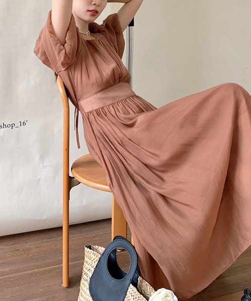 【セール】スクエアネックフェミニンワンピース（ワンピース）｜aimoha（アイモハ）