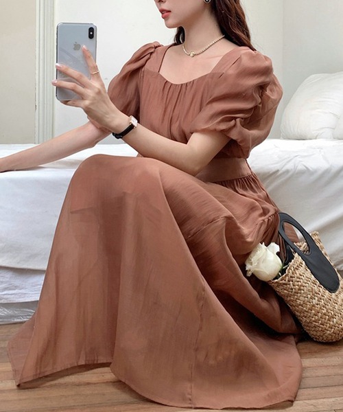 【セール】スクエアネックフェミニンワンピース（ワンピース）｜aimoha（アイモハ）