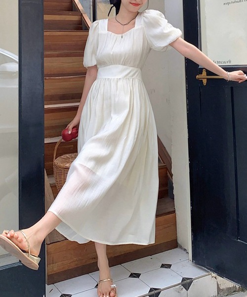 【セール】スクエアネックフェミニンワンピース（ワンピース）｜aimoha（アイモハ）