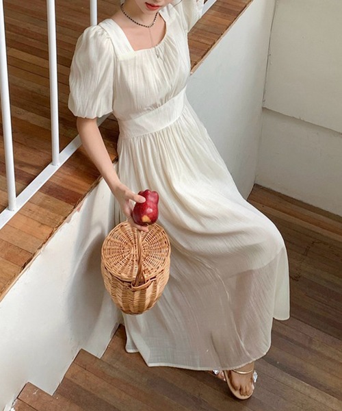 【セール】スクエアネックフェミニンワンピース（ワンピース）｜aimoha（アイモハ）