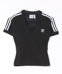 adidas（アディダス）の「adidas アディダス W 3ST V-NECK TEE ショートスリーブ IU2416 BLACK（Tシャツ/カットソー）」