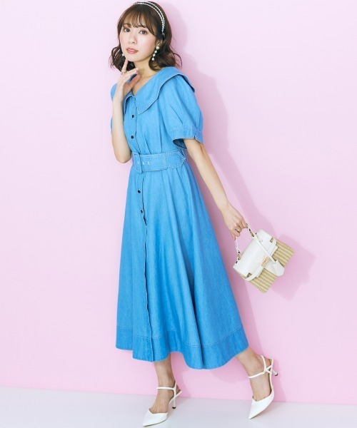 marun(マルン)の「<大きいサイズ> デニムシャツワンピース marun(ワンピース・レディース・ライトブルー/ネイビー・L/LL/3L/4L/5L)」の1枚目の写真