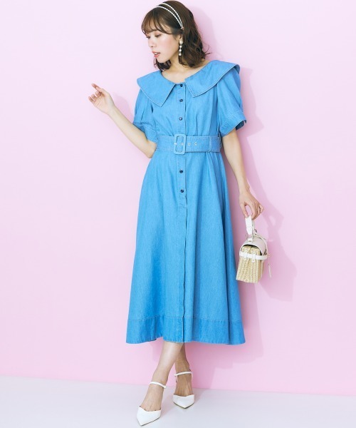marun(マルン)の「<大きいサイズ> デニムシャツワンピース marun(ワンピース・レディース・ライトブルー/ネイビー・L/LL/3L/4L/5L)」の5枚目の写真
