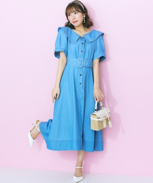 marun(マルン)の「<大きいサイズ> デニムシャツワンピース marun(ワンピース・レディース・ライトブルー/ネイビー・L/LL/3L/4L/5L)」の7枚目の写真