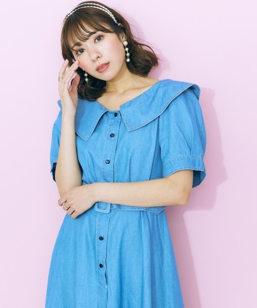 marun(マルン)の「<大きいサイズ> デニムシャツワンピース marun(ワンピース・レディース・ライトブルー/ネイビー・L/LL/3L/4L/5L)」の3枚目の写真