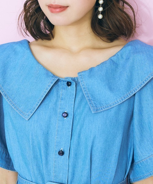 marun(マルン)の「<大きいサイズ> デニムシャツワンピース marun(ワンピース・レディース・ライトブルー/ネイビー・L/LL/3L/4L/5L)」の11枚目の写真