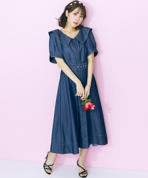 marun(マルン)の「<大きいサイズ> デニムシャツワンピース marun(ワンピース・レディース・ライトブルー/ネイビー・L/LL/3L/4L/5L)」の8枚目の写真