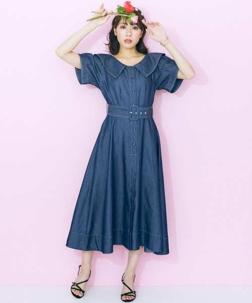 marun(マルン)の「<大きいサイズ> デニムシャツワンピース marun(ワンピース・レディース・ライトブルー/ネイビー・L/LL/3L/4L/5L)」の21枚目の写真