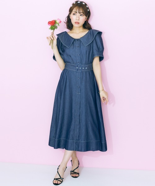 marun(マルン)の「<大きいサイズ> デニムシャツワンピース marun(ワンピース・レディース・ライトブルー/ネイビー・L/LL/3L/4L/5L)」の6枚目の写真