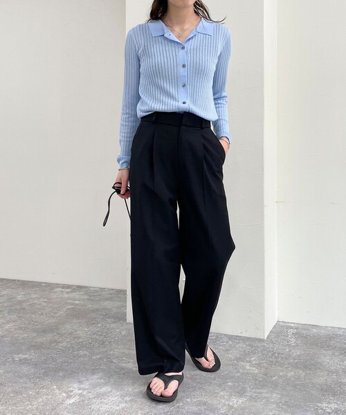 fredy emue（フレディエミュ）の「【インフルエンサー企画 別注カラーあり】衿付きシアーリブカーディガン（ニット/セーター・レディース・チャコールグレー/サックスブルー/ライトグレー/ネイビー・38）」の5枚目の写真