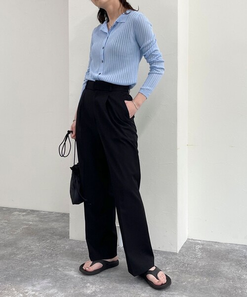 fredy emue（フレディエミュ）の「【インフルエンサー企画 別注カラーあり】衿付きシアーリブカーディガン（ニット/セーター・レディース・チャコールグレー/サックスブルー/ライトグレー/ネイビー・38）」の6枚目の写真