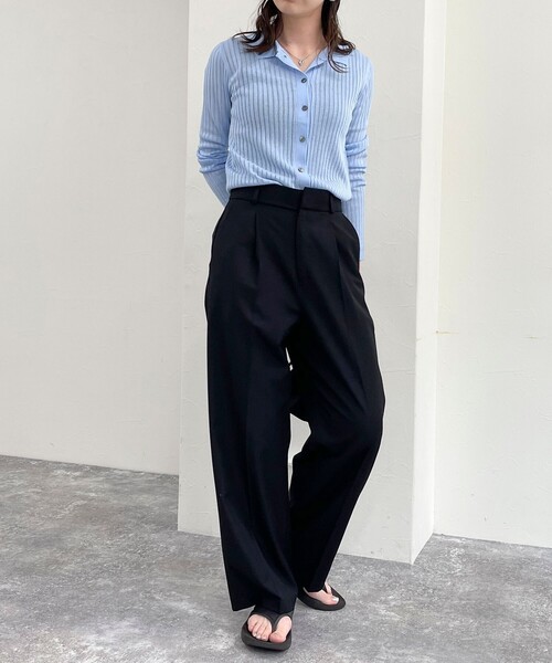 fredy emue（フレディエミュ）の「【インフルエンサー企画 別注カラーあり】衿付きシアーリブカーディガン（ニット/セーター・レディース・チャコールグレー/サックスブルー/ライトグレー/ネイビー・38）」の8枚目の写真