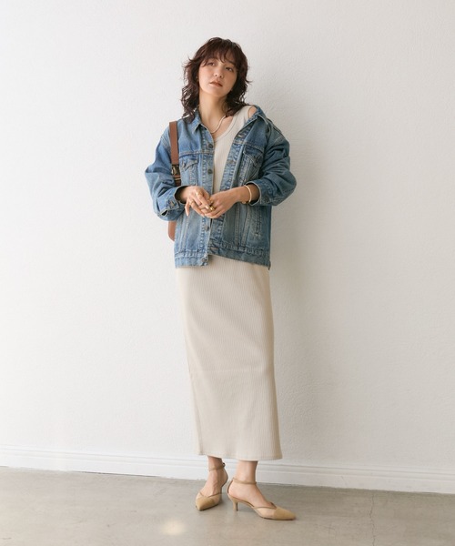 美品☆リヴドロワ 2WAYリブタンクワンピース　ベージュ　40 RIVE DROITE ワンピース 2WAYリブタンクワンピース : ZOZOTOWN