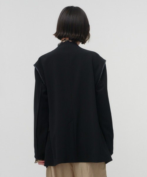 overcoat ノーカラージャケット MB Collerless ブラック セール】NEW DOUBLE CLOTH COLLARLESS JACKET / ニューダブルクロス