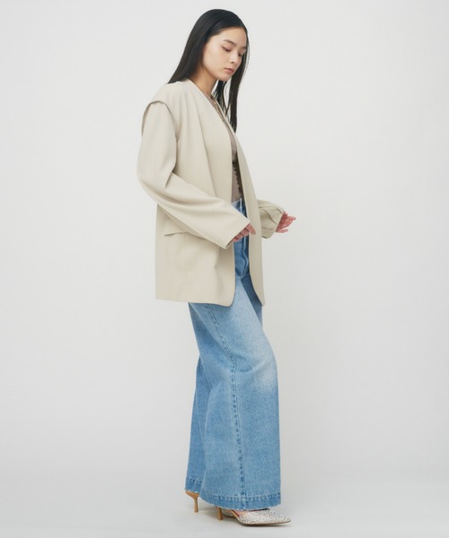 THINGS THAT MATTER（シングス ザット マター）の「NEW DOUBLE CLOTH COLLARLESS JACKET / ニューダブルクロスカラーレスジャケット（ノーカラージャケット・レディース・ブラック/ベージュ・FREE）」の20枚目の写真