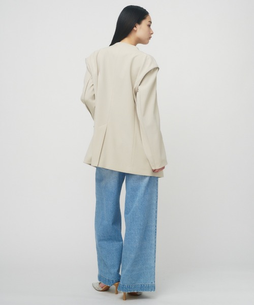 THINGS THAT MATTER（シングス ザット マター）の「NEW DOUBLE CLOTH COLLARLESS JACKET / ニューダブルクロスカラーレスジャケット（ノーカラージャケット・レディース・ブラック/ベージュ・FREE）」の21枚目の写真