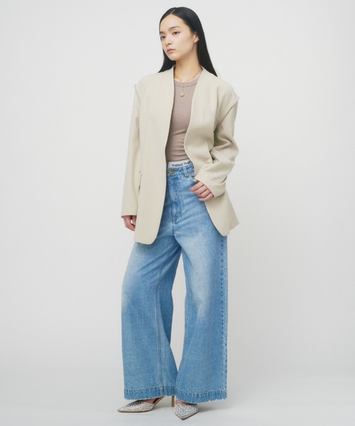 THINGS THAT MATTER（シングス ザット マター）の「NEW DOUBLE CLOTH COLLARLESS JACKET / ニューダブルクロスカラーレスジャケット（ノーカラージャケット・レディース・ブラック/ベージュ・FREE）」の18枚目の写真