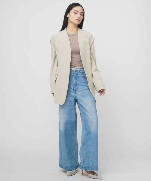 THINGS THAT MATTER（シングス ザット マター）の「NEW DOUBLE CLOTH COLLARLESS JACKET / ニューダブルクロスカラーレスジャケット（ノーカラージャケット・レディース・ブラック/ベージュ・FREE）」の19枚目の写真