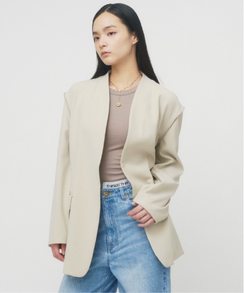 セール】NEW DOUBLE CLOTH COLLARLESS JACKET / ニューダブルクロス