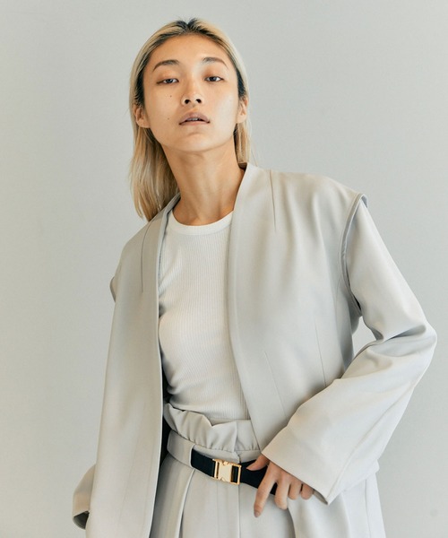 THINGS THAT MATTER（シングス ザット マター）の「NEW DOUBLE CLOTH COLLARLESS JACKET / ニューダブルクロスカラーレスジャケット（ノーカラージャケット・レディース・ブラック/ベージュ・FREE）」の22枚目の写真