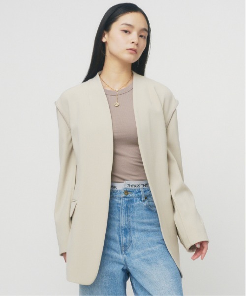 セール】NEW DOUBLE CLOTH COLLARLESS JACKET / ニューダブルクロス