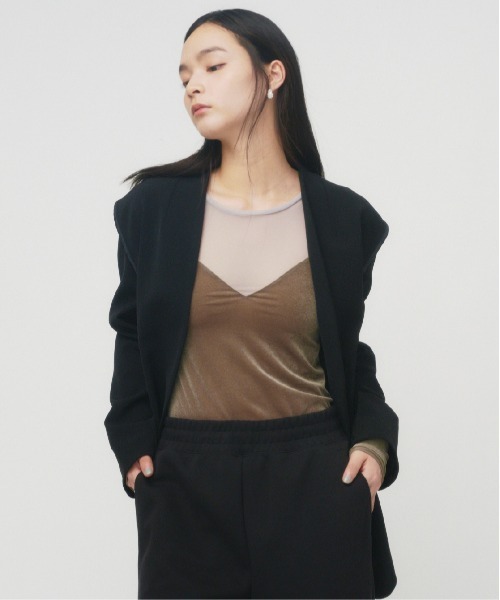 THINGS THAT MATTER（シングス ザット マター）の「NEW DOUBLE CLOTH COLLARLESS JACKET / ニューダブルクロスカラーレスジャケット（ノーカラージャケット・レディース・ブラック/ベージュ・FREE）」の8枚目の写真