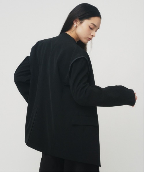 THINGS THAT MATTER（シングス ザット マター）の「NEW DOUBLE CLOTH COLLARLESS JACKET / ニューダブルクロスカラーレスジャケット（ノーカラージャケット・レディース・ブラック/ベージュ・FREE）」の9枚目の写真