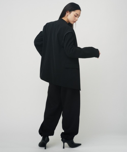 THINGS THAT MATTER（シングス ザット マター）の「NEW DOUBLE CLOTH COLLARLESS JACKET / ニューダブルクロスカラーレスジャケット（ノーカラージャケット・レディース・ブラック/ベージュ・FREE）」の13枚目の写真