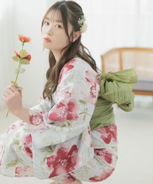 【1人で着られる浴衣4点セット】浴衣・兵児帯・腰紐2本《夏ときめき浴衣》