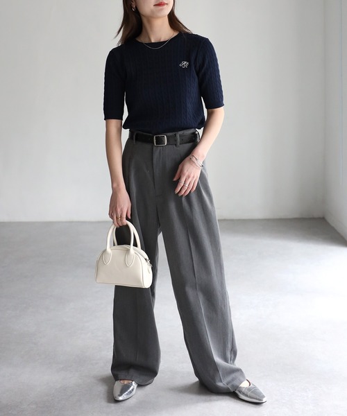 Riberry（リベリー）の「ケーブル胸刺繍半袖ショートニット（ニット 