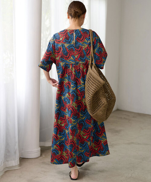 ⭐︎特価⭐︎アフリカンプリント　フレンチワンピース 半額セール☆アフリカ布 アフリカン ワンピース フレンチ