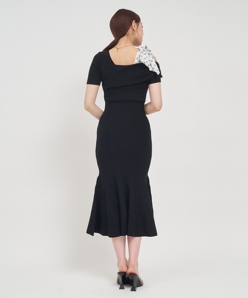 【セール】ショルダースカーフ付ニットマーメイドワンピース（ワンピース）｜ROYAL PARTY（ロイヤルパーティー）