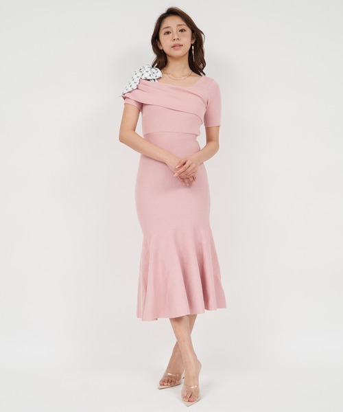 【セール】ショルダースカーフ付ニットマーメイドワンピース（ワンピース）｜ROYAL PARTY（ロイヤルパーティー）