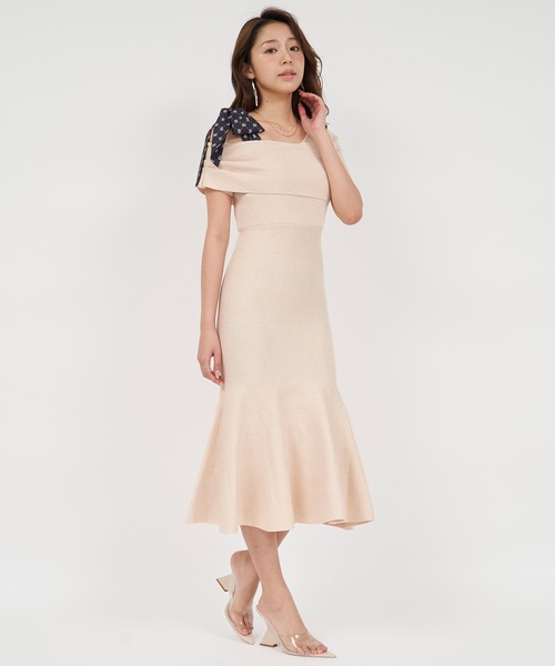 【セール】ショルダースカーフ付ニットマーメイドワンピース（ワンピース）｜ROYAL PARTY（ロイヤルパーティー）