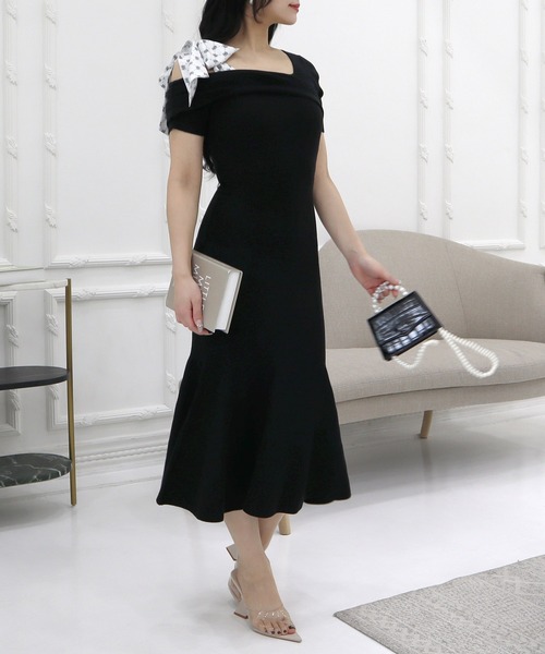 【セール】ショルダースカーフ付ニットマーメイドワンピース（ワンピース）｜ROYAL PARTY（ロイヤルパーティー）