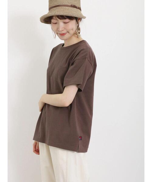 Samansa Mos2（サマンサ モスモス）の「【USAコットン】胸ポケットTシャツ（Tシャツ/カットソー・レディース・オレンジ/ミント/キナリ/オフホワイト/チャコールグレー/ブラウン・F）」の4枚目の写真