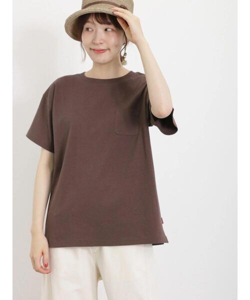 Samansa Mos2（サマンサ モスモス）の「【USAコットン】胸ポケットTシャツ（Tシャツ/カットソー・レディース・オレンジ/ミント/キナリ/オフホワイト/チャコールグレー/ブラウン・F）」の9枚目の写真