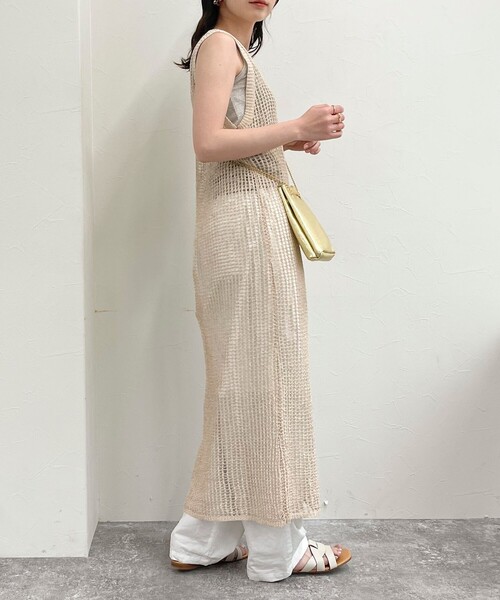 fredy emue（フレディエミュ）の「ラメメッシュレイヤードワンピース（ニット/セーター・レディース・アイボリー/ブラウン・38）」の6枚目の写真