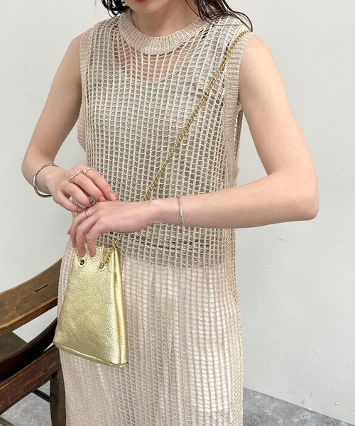 fredy emue（フレディエミュ）の「ラメメッシュレイヤードワンピース（ニット/セーター・レディース・アイボリー/ブラウン・38）」の9枚目の写真