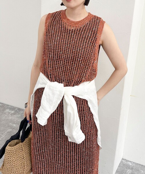 fredy emue（フレディエミュ）の「ラメメッシュレイヤードワンピース（ニット/セーター・レディース・アイボリー/ブラウン・38）」の14枚目の写真