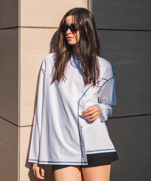 LEANN MOMENT(リーンモーメント)の「Asymmetry cross stitch cut top(Tシャツ/カットソー・レディース・ホワイト/ブラック/グリーン・SMALL/MEDIUM)」の9枚目の写真