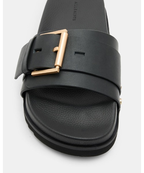 ALLSAINTS（オールセインツ）の「ELLIE STUDDED BUCKLE LEATHER SLIDERS | ELLIE スタッズ バックル レザー スライダー（サンダル・レディース・ブラック・UK5/UK6/UK4/UK3）」の3枚目の写真