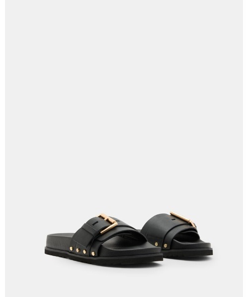ALLSAINTS（オールセインツ）の「ELLIE STUDDED BUCKLE LEATHER SLIDERS | ELLIE スタッズ バックル レザー スライダー（サンダル・レディース・ブラック・UK5/UK6/UK4/UK3）」の5枚目の写真