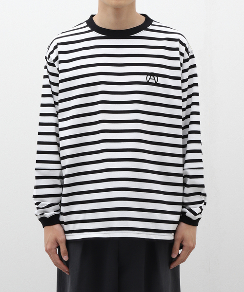 BAMBOO SHOOTS（バンブーシュート）の「BAMBOO SHOOTS / バンブーシュート HIKING CREWNECK BORDER SHIRT（Tシャツ/カットソー・メンズ・ブラック/ホワイト・MEDIUM/LARGE）」の2枚目の写真