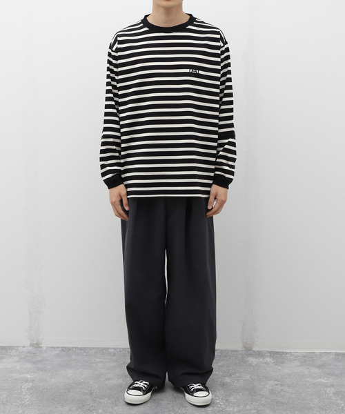 BAMBOO SHOOTS（バンブーシュート）の「BAMBOO SHOOTS / バンブーシュート HIKING CREWNECK BORDER SHIRT（Tシャツ/カットソー・メンズ・ブラック/ホワイト・MEDIUM/LARGE）」の3枚目の写真